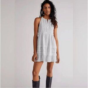 Free People Striped Mini Dress in Light Gray